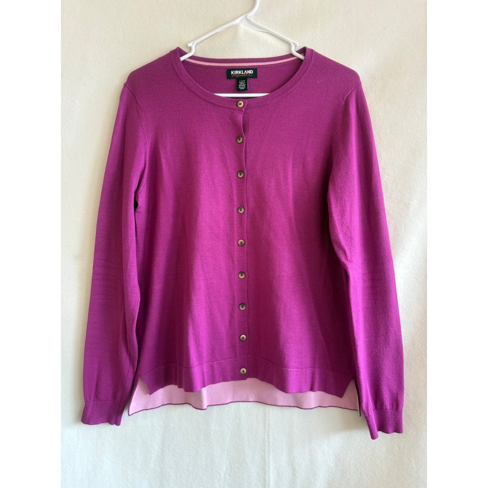 Kirkland Signature Magenta Purple Button Front Cardigan High Low Hem Sweater L